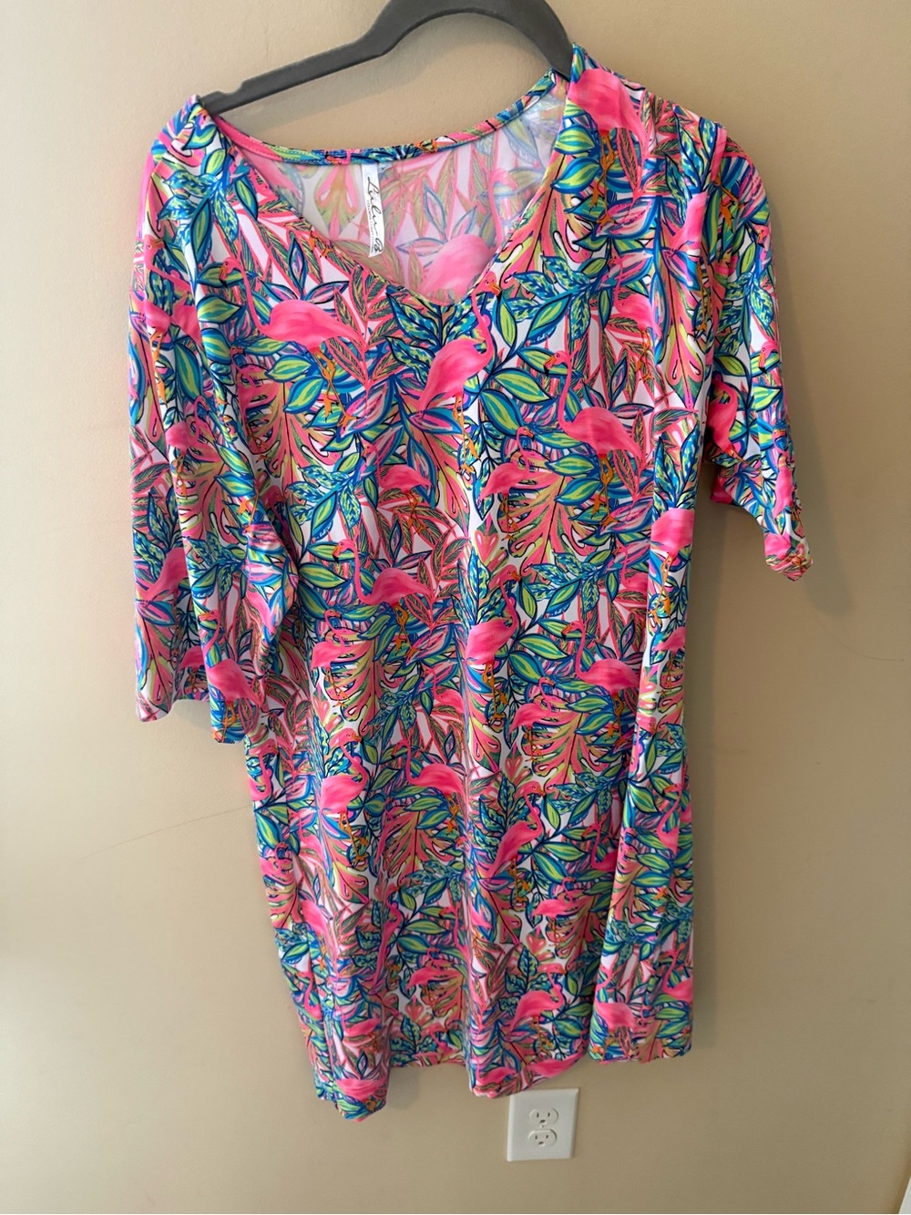 LULUB Pink Patterned flamingo dresss 3/4 Length Sleeves size XL